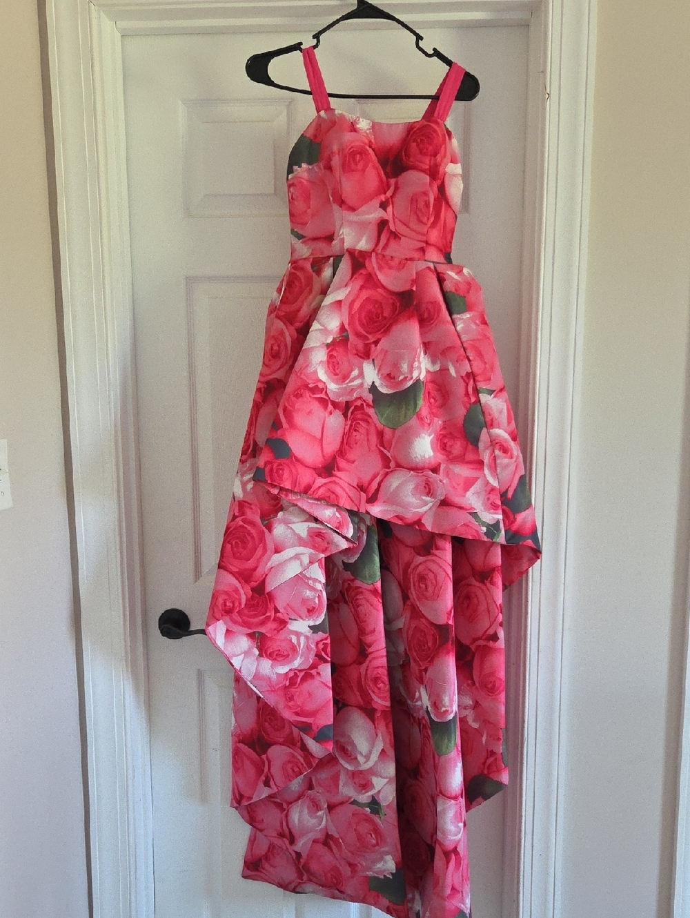 Sherri Hill Pink Rose-Print High-Low Formal Dress